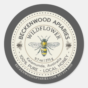 Gelbe Honigbiene Label Beekeeper Slate Border Runder Aufkleber
