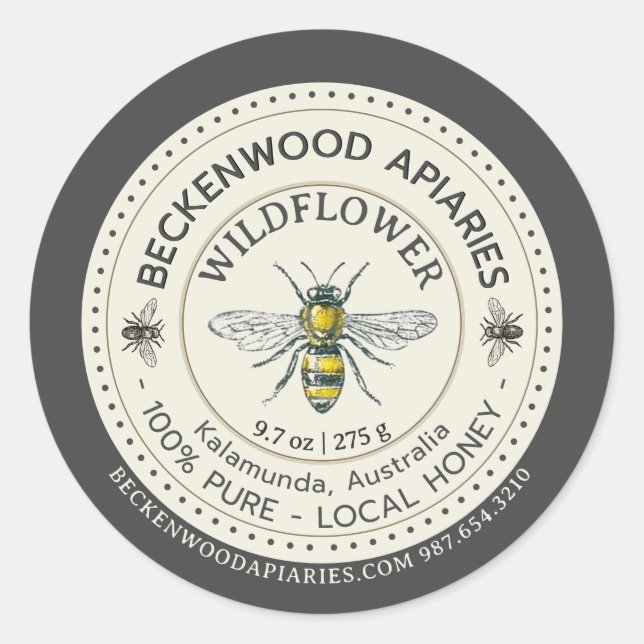 Gelbe Honigbiene Label Beekeeper Slate Border Runder Aufkleber (Vorderseite)