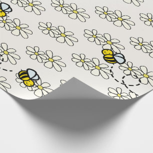 Gelbe Honigbiene & Weißes Gänseblümchen-Muster Cre Geschenkpapier