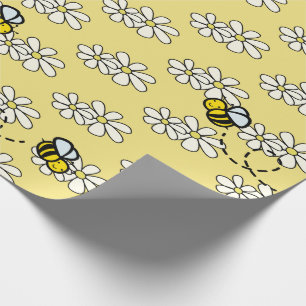 Gelbe Honigbiene & Weißes Gänseblümchen-Muster Geschenkpapier