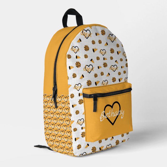 Gelbe Hörer, Pom Poms, Megaphone Muster Bedruckter Rucksack (Rückseitige Ecke links)