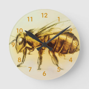 Gelbe Hornissen-Bienen-runde Uhr, realistische Runde Wanduhr