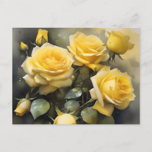 Gelbe hübsche Rose Aquarellmalerei Postkarte