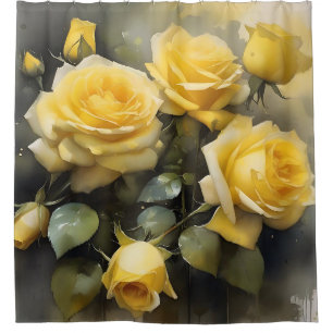 Gelbe hübsche Rosen Garten Aquarellmalerei Duschvorhang