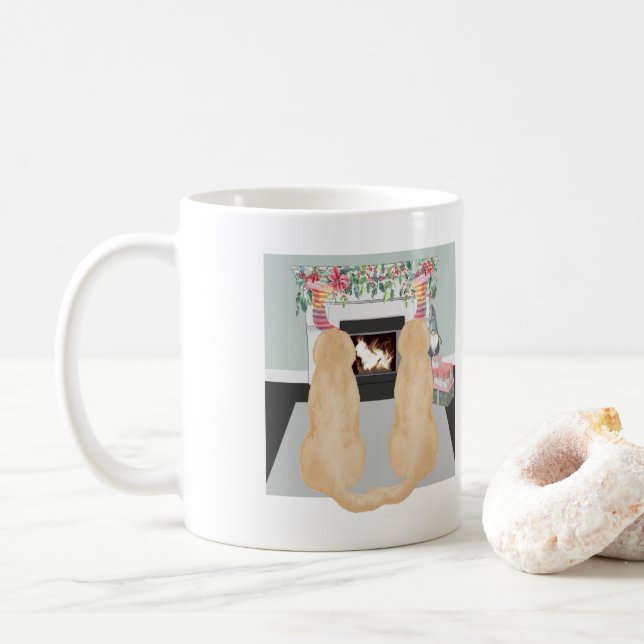 Gelbe Hunde in der Weihnachtsszene Kaffeetasse (Mit Donut)