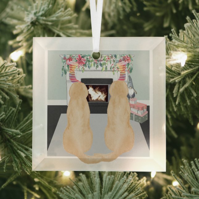 Gelbe Hunde in der Weihnachtsszene Ornament Aus Glas (Insitu)