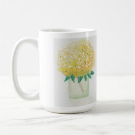Gelbe Hydrangeas in einer Vase Kaffeetasse
