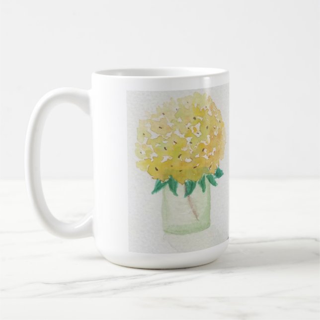 Gelbe Hydrangeas in einer Vase Kaffeetasse (Links)