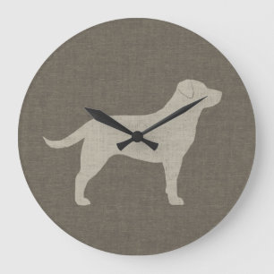 Gelbe Imitat-Leinen-Art Labrador-Silhouette-  Große Wanduhr