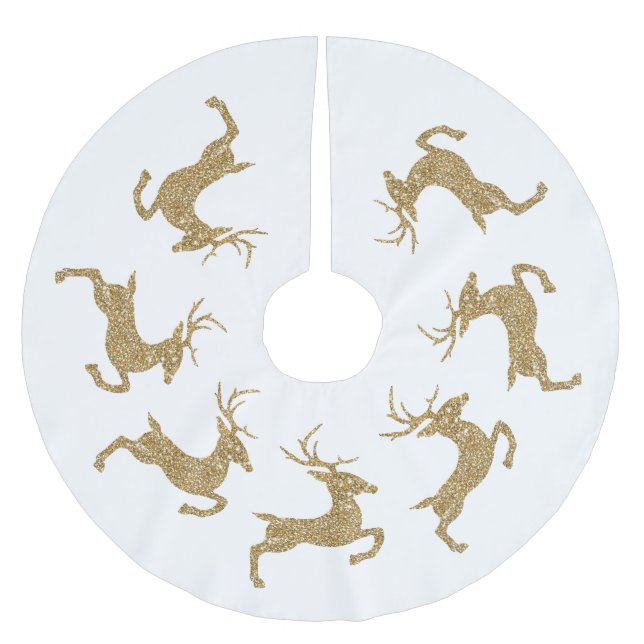 Gelbe Imitate Glitzer Textur Springen Hirsche Form Polyester Weihnachtsbaumdecke (Vorderseite)