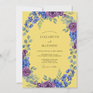 Gelbe Indigo-Amethyst-Blatt-Hochzeit Einladung