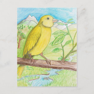 Gelbe Kanarienvogel auf der Wiese Postkarte