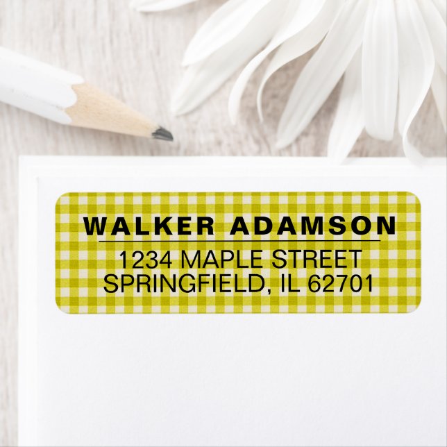 Gelbe Karierte Karo Name Rücksendeadressen-Aufkleb (Insitu)