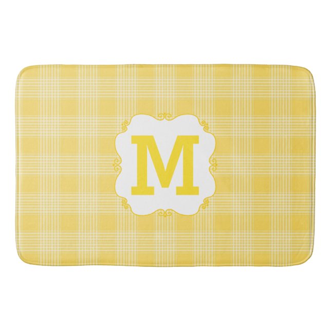 Gelbe Karierte Mit Monogramm Badematte (Vorderseite)