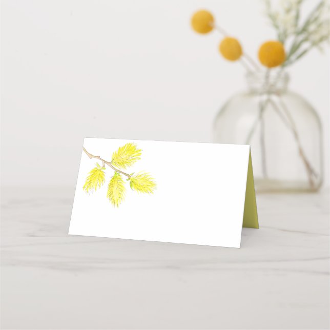 Gelbe Katkins Hochzeit in Aquarellfarben Platzkart Platzkarte (Rückseite)