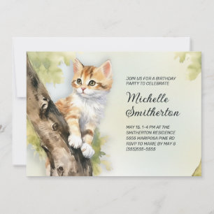 Gelbe Kätzchenbaume Mädchen zum Geburtstag Einladung