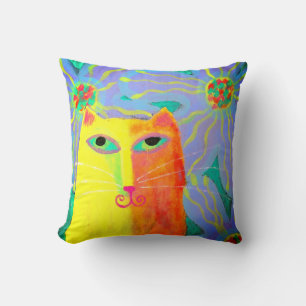 Gelbe Katze mit Blumen-abstrakter Kunst Kissen