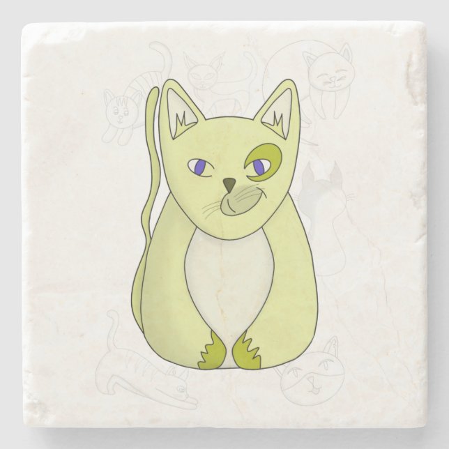 Gelbe Katze mit Naughty Smile Duvet Abdeckung Steinuntersetzer (Vorderseite)