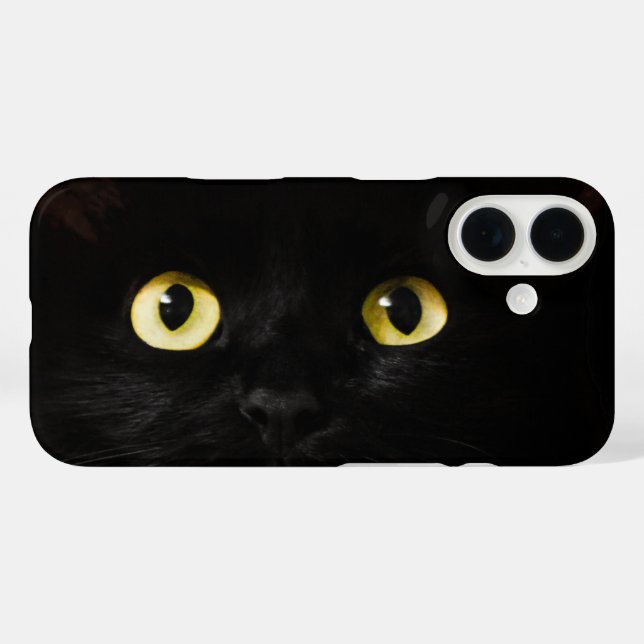 Gelbe Katzenaugen, Schwarze Katze iPhone 16 Hülle (Rückseite (Horizontal))