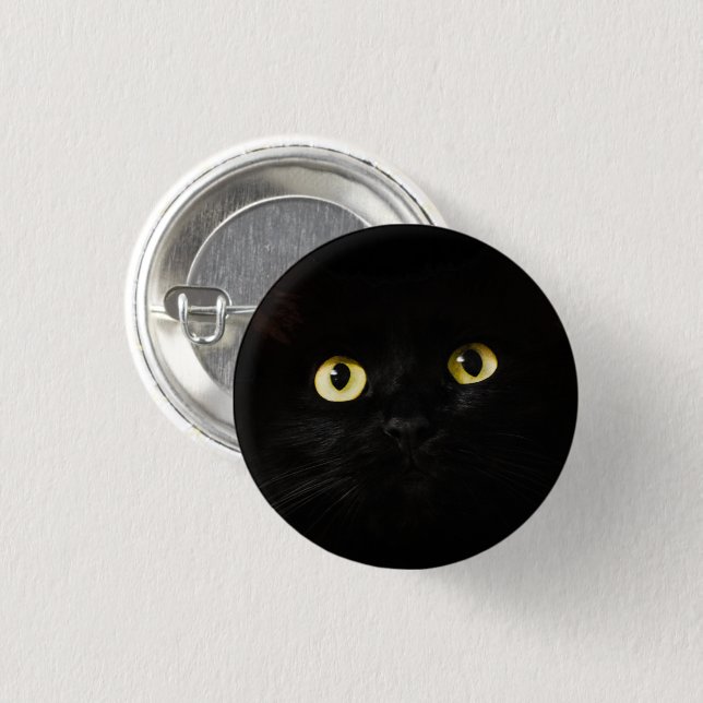 Gelbe Katzenaugen, schwarze Katze, schwarzer Hinte Button (Vorne & Hinten)