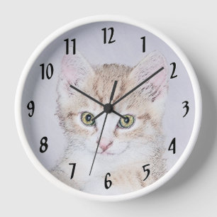 Gelbe Katzenmalerei - Niedliche Original Katzenkun Uhr