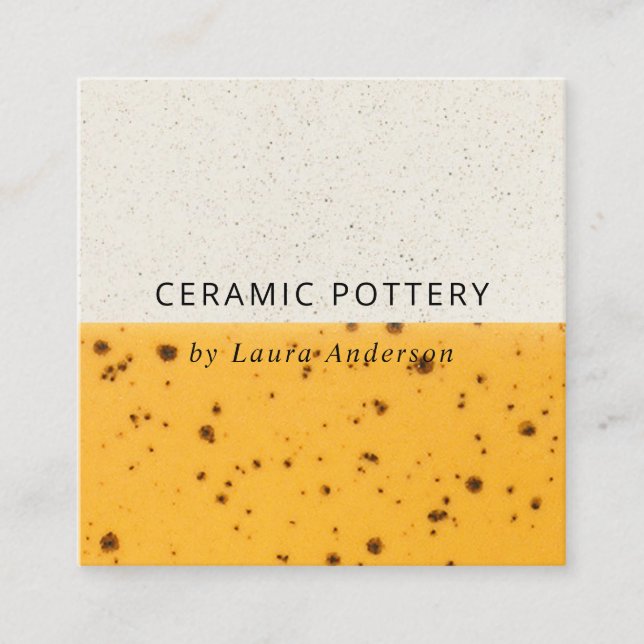 GELBE KERAMIK POTTERY GLAZIERTE SPEZIELLE TEXTURE QUADRATISCHE VISITENKARTE (Vorderseite)