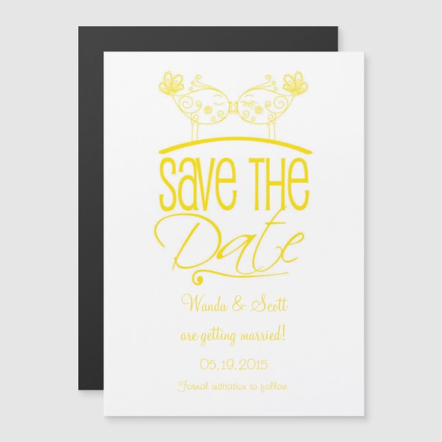 Gelbe Kissende Vögel Magnetisch Save the Date Magneteinladung (Vorne/Hinten)