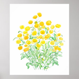Gelbe, kleine Blumenstrauß, Aquarellfarben Poster