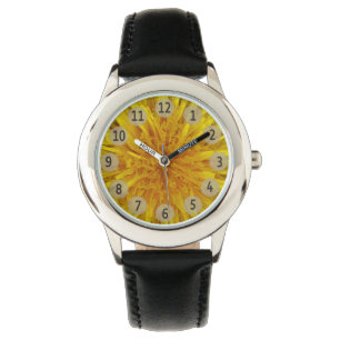 Gelbe Kronleuchter Blume Schwarze Ziffern auf alle Armbanduhr