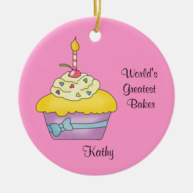 Gelbe Kuchen-Weihnachtsverzierung Keramik Ornament (Vorne)
