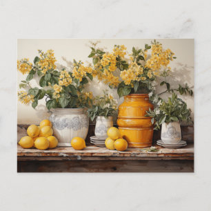 Gelbe Küchenregal Zitronen Gelbe Vase Blumen Postkarte