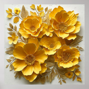 Gelbe künstlerische botanische Papierhandwerkdesig Poster