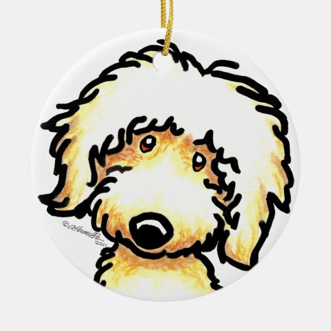 Gelbe Labradoodle Personalisierte Kunst Keramikornament (Vorne)