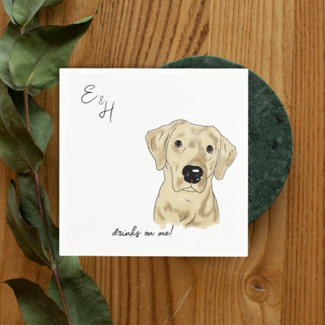 Gelbe Labrador Aquarell Hochzeitscocktail Napkins Serviette (Von Creator hochgeladen)