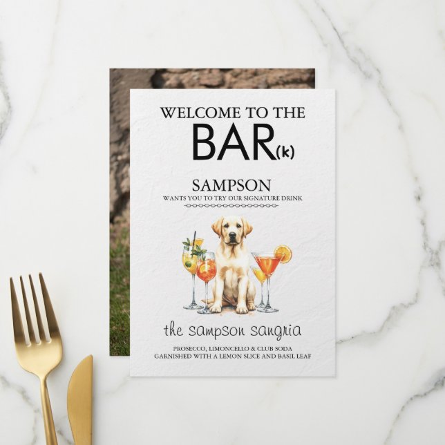 Gelbe Labrador Bar Menükarte (Vorderseite/Rückseite Beispiel)