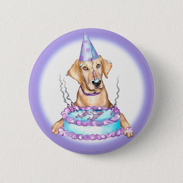 Gelbe Labrador Cake Face Birthday Button (Vorderseite)