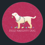 Gelbe Labrador Christmas Feliz Naughty Dog Runder Aufkleber<br><div class="desc">Gelbe Labrador und White Labrador Weihnachtsdesigns. Diese Seitenansicht Silhouette kann auch repräsentieren: Labrador, Gelbe Labrador, Schwarzes Labor, Schokolade-Labrador, Weißer Labrador, Labrador Retriever, Chessy, Chessie, Chesapeake, Chesapeake Bay Retriever, Rhodesian, Ridgeback, Curly Retriever, Curly Coated Retriever, Beauceron, Austrian Pinacy, Akbash, Blue Lab Chinook, Mountain Cur, Pudlepointer, Puddle Pointer, Poodle Pointer, Pudle Pointer,...</div>