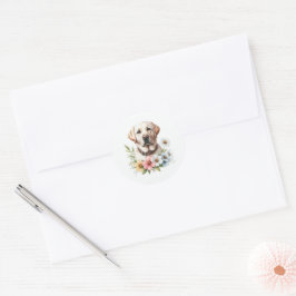 Gelbe Labrador Floral Runder Aufkleber