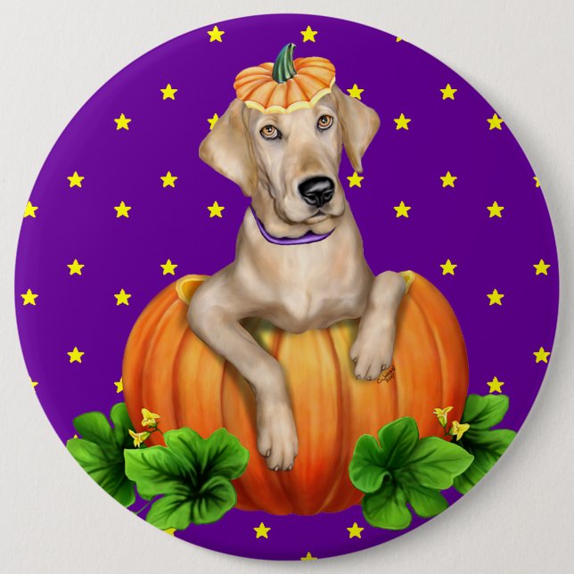 Gelbe Labrador Halloween Labr-O-Lantern Button (Vorderseite)