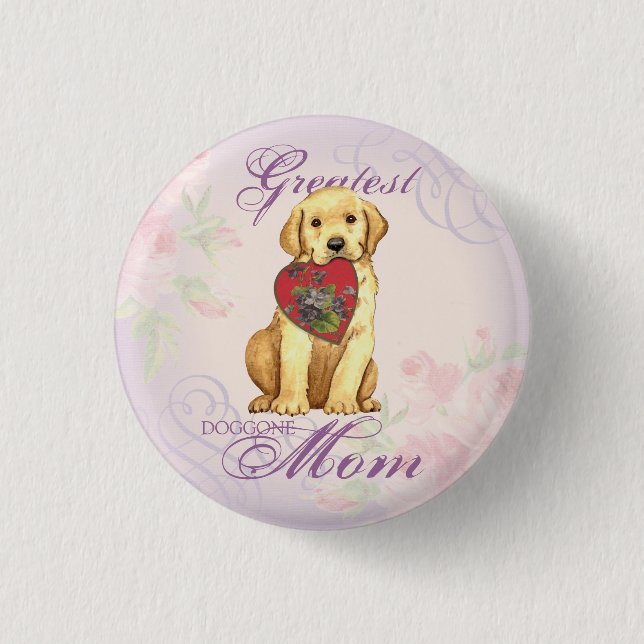 Gelbe Labrador Herzstück Mama Button (Vorderseite)