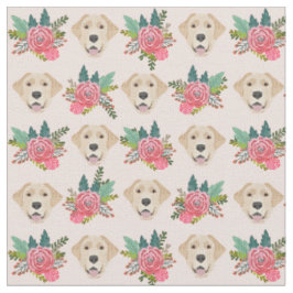 Gelbe Labrador Hund Rosa Blüten Stoff