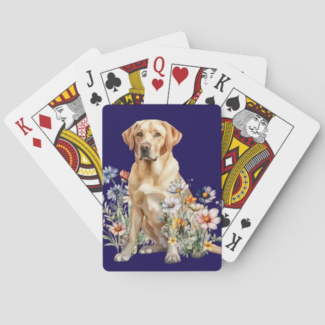 Gelbe Labrador in Wildblumen Spielkarten (Rückseite)