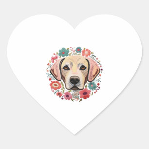 Gelbe Labrador Labrador mit Blume Blumenstickerei Herz-Aufkleber