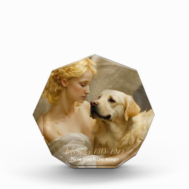 Gelbe Labrador mit Angel Custom Memorial Fotoblock (Vorderseite)