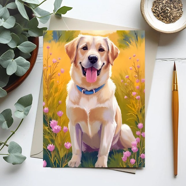 Gelbe Labrador Painting Labrador Retriever Dog Postkarte (Von Creator hochgeladen)
