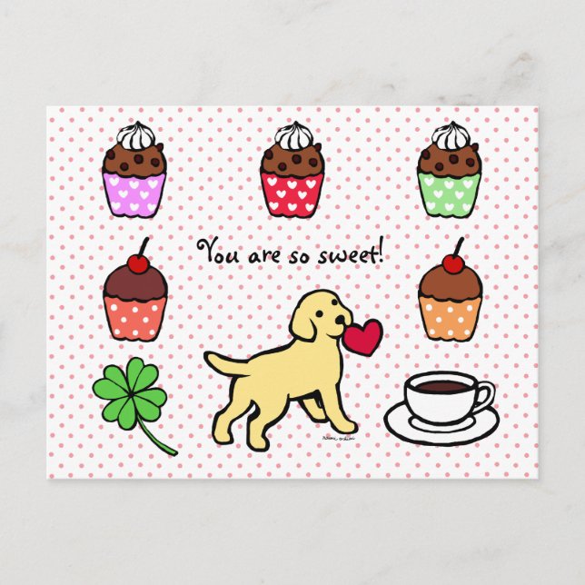 gelbe Labrador Puppy Heart Cartoon Postkarte (Vorderseite)