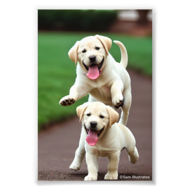 Gelbe Labrador Puppy Satin Foto Erweiterung (Vorne)