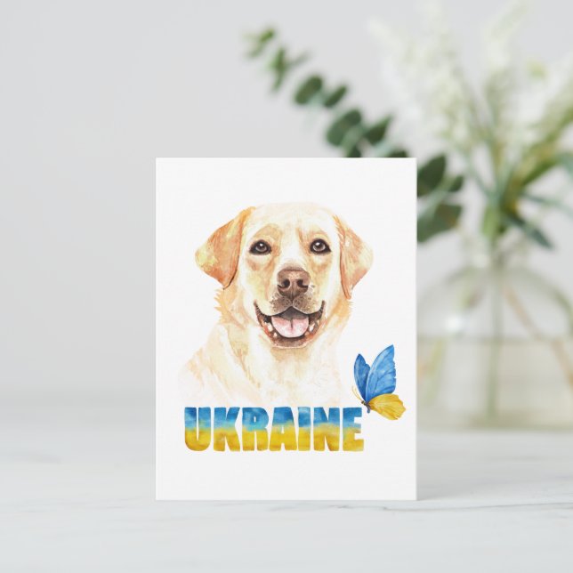 Gelbe Labrador und Schmetterling in der Ukraine Postkarte (Stehend Vorderseite)