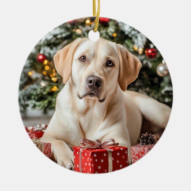 Gelbe Labrador Weihnachten Keramik Ornament (Vorne)