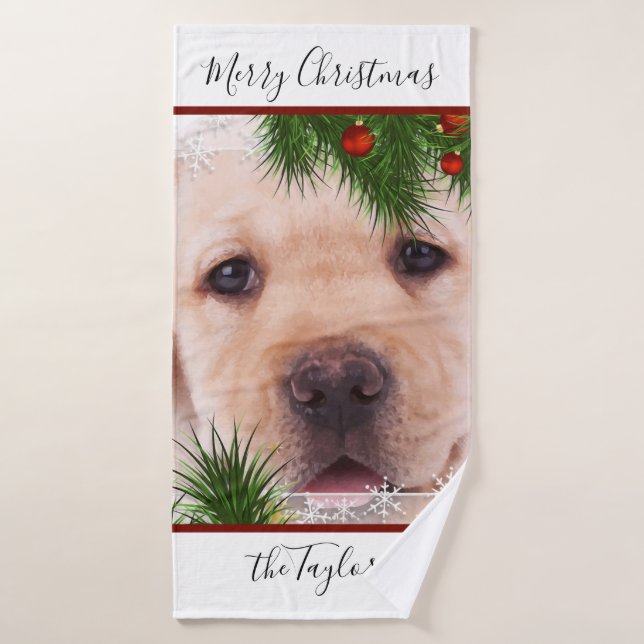 Gelbe Labrador Weihnachten - Personalisiertes Welp Badehandtuch (Badehandtuch)